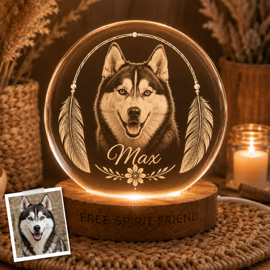 Dog Photo Crystal Ball Night Light, Custom Pet Memorial Lamp, Personalized Dog Gift THUC99
