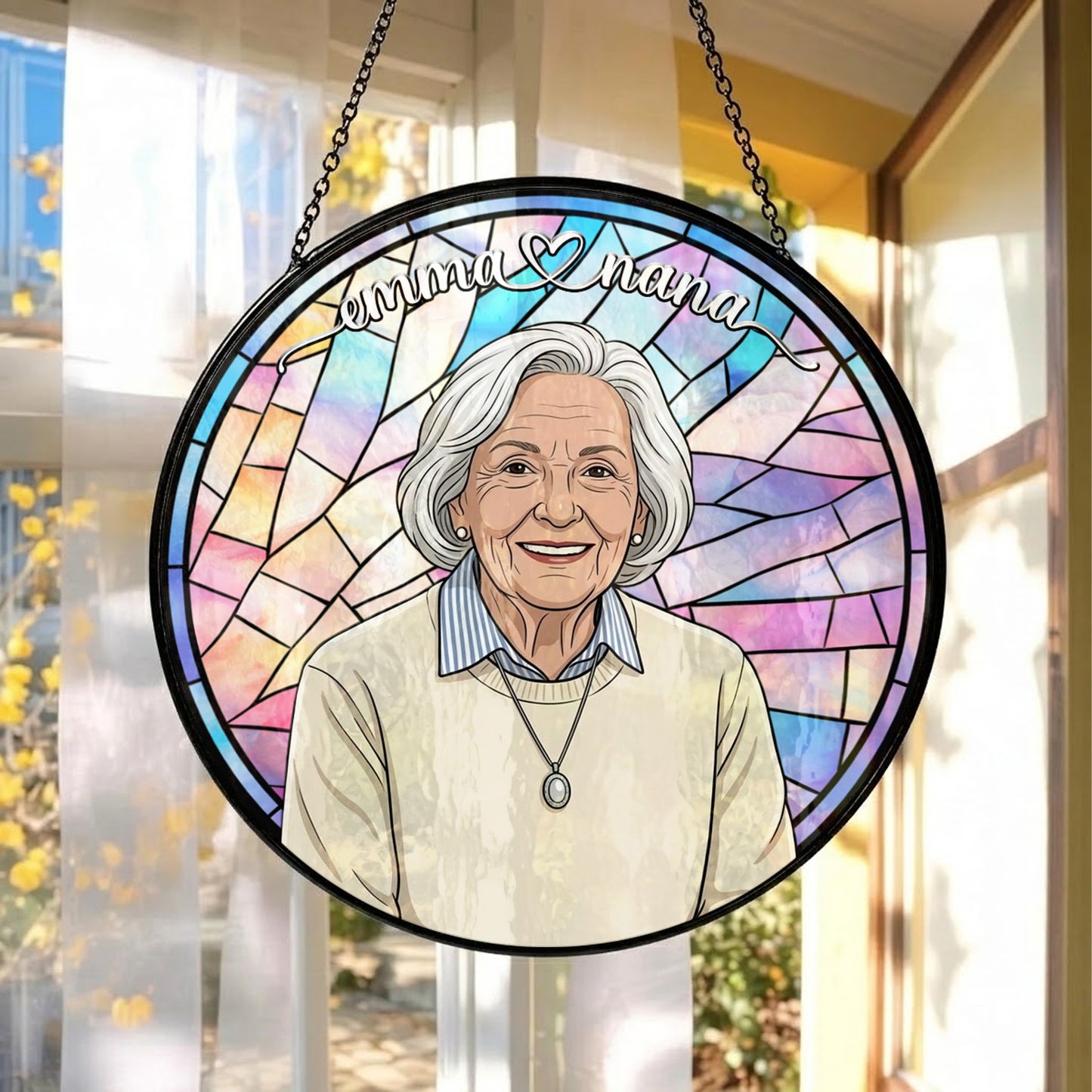 Personalized Grandma Stained Glass Suncatcher – Heartfelt Gift for Nana or Mom THUC99