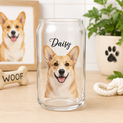 Custom Pet Portrait Sipper Glass – 16oz Personalized Cup with Bamboo Lid and Straw THUC99
