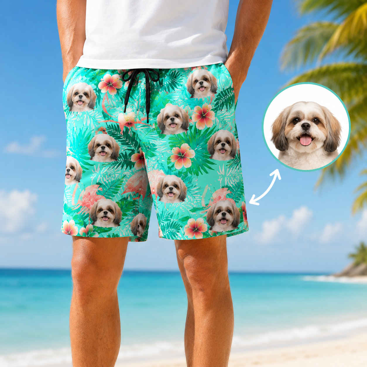 Personalized Dog Photo Beach Shorts Custom All Over Print Summer Swim Trunks THUC99