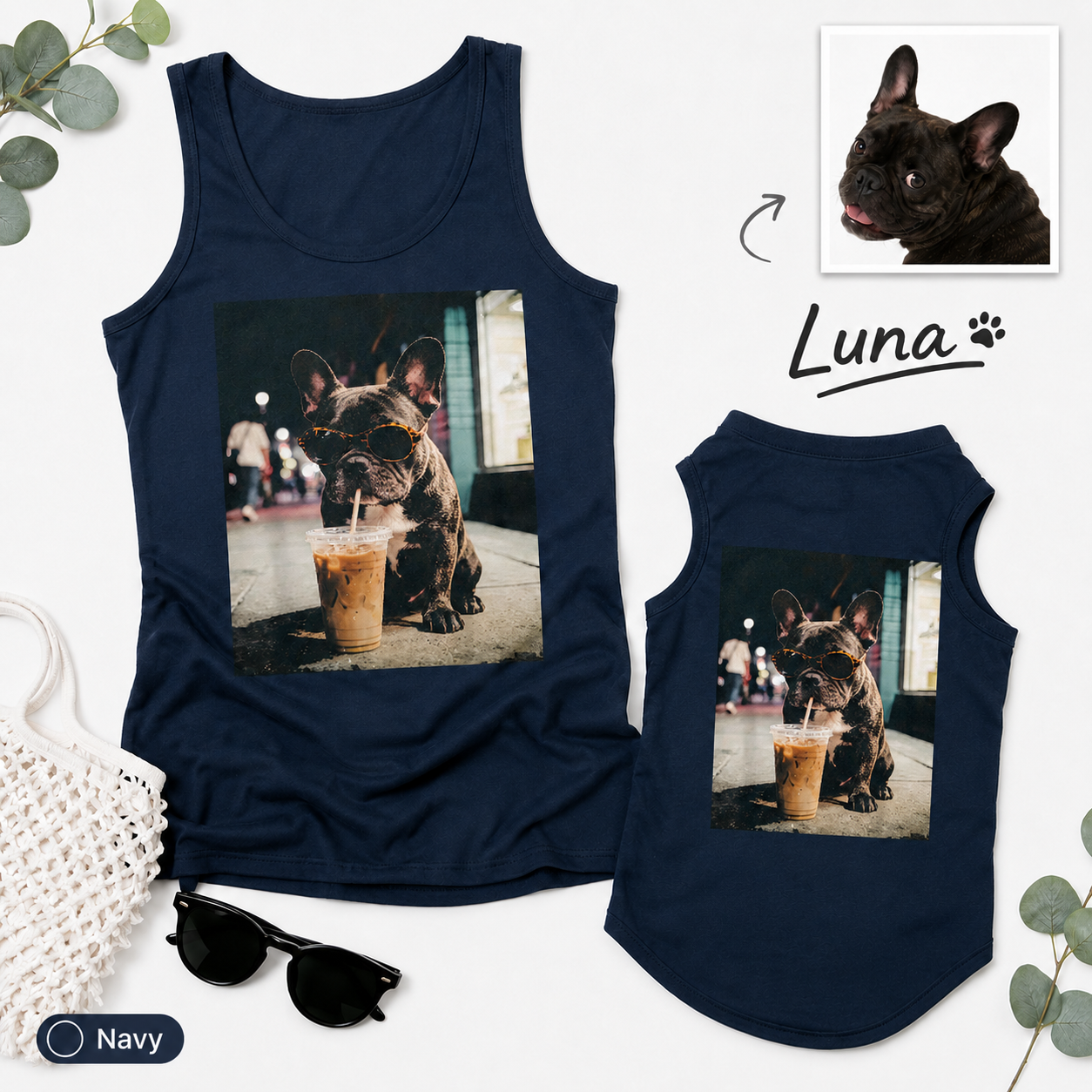 Custom Photo Dog Tank Top Matching Pet Set, Personalized Women’s Tank Top and Pet Tank Top Outfit THUC99