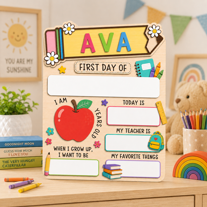 Personalized Preschool Kindergarten Sign, First Day Last Day School Board THUC99