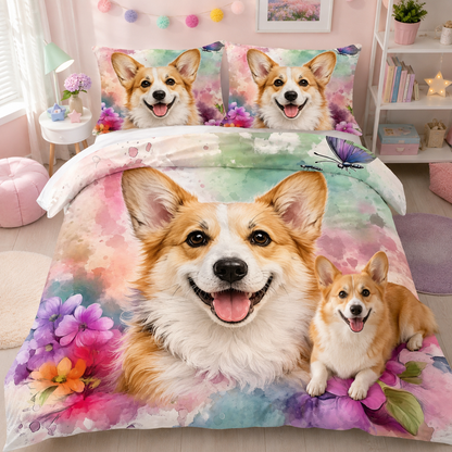 Personalized Pet Bedding Set, Custom Dog Photo Sheet Or Duvet Cover THUC99