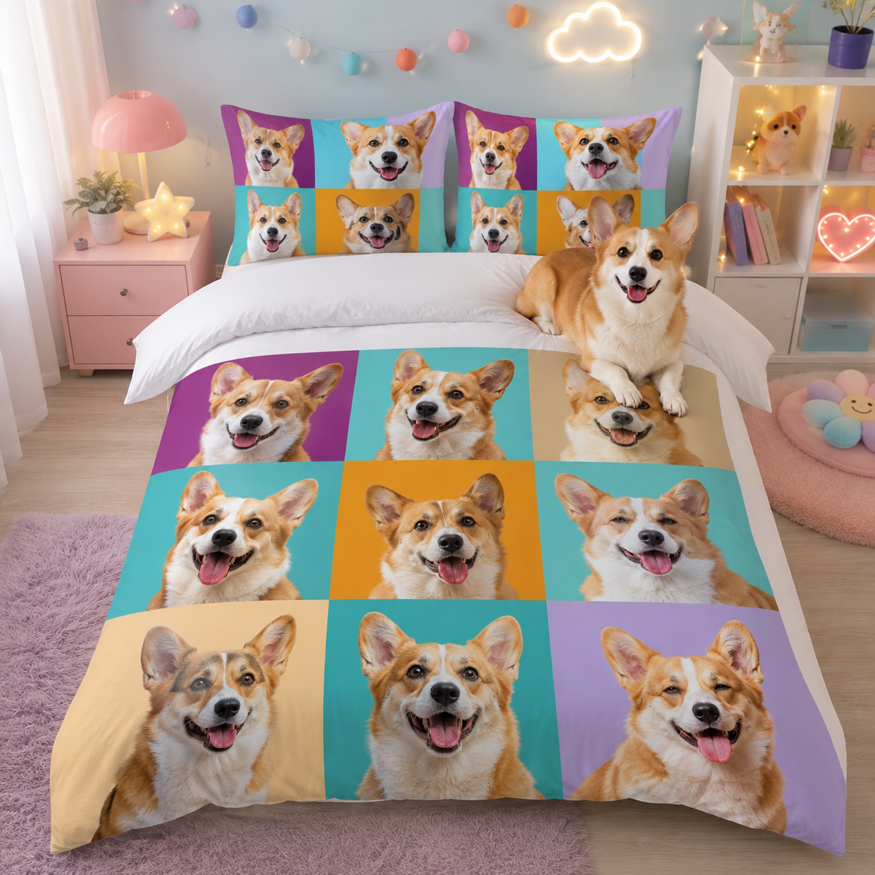 Personalized Pet Portrait Bedding Set, Custom Dog Photo Bed Sheet Set THUC99