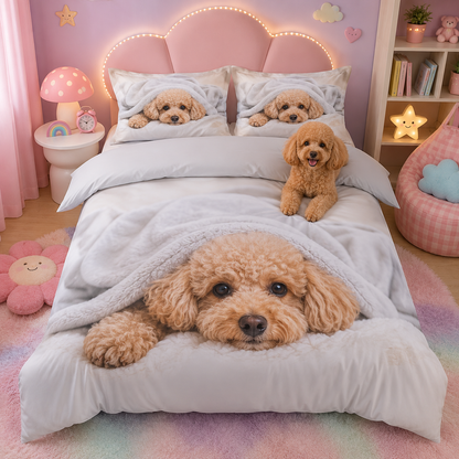 Custom Dog Portrait Bedding Set, Personalized Pet Photo Sheet And Pillowcase Set THUC99