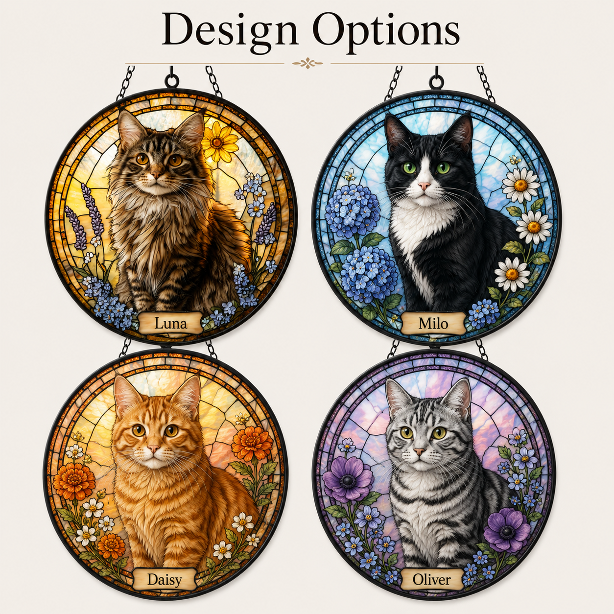 Custom Photo Cat Stained Glass Suncatcher – Personalized Pet Portrait Gift | Cat Window Decor THUC99