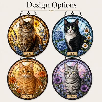 Custom Photo Cat Stained Glass Suncatcher – Personalized Pet Portrait Gift | Cat Window Decor THUC99