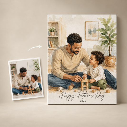 Custom Photo Happy Father's Day Canvas Wall Art - Custom Gift For Dad TOM99