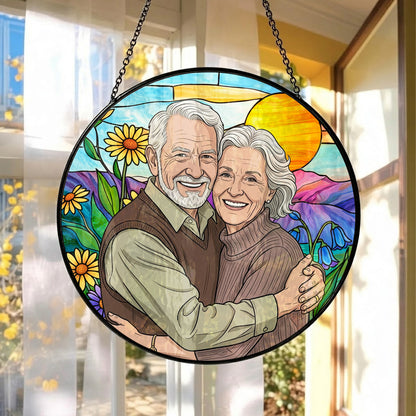Custom Photo Grandma & Grandpa Glass Suncatcher – Custom Portrait Window Decor, Mom Gift THUC99