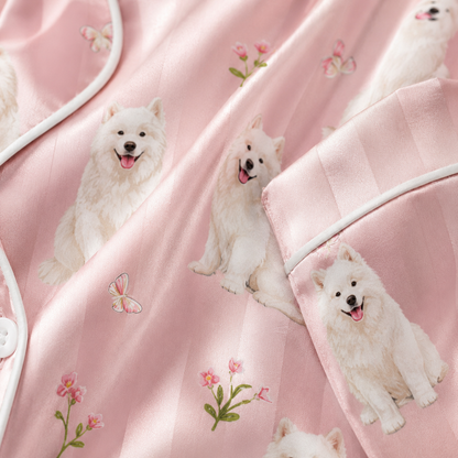 Custom Pet Portrait Satin Pajamas Set with Dog Photo Printed Sleepwear Gift THUC99