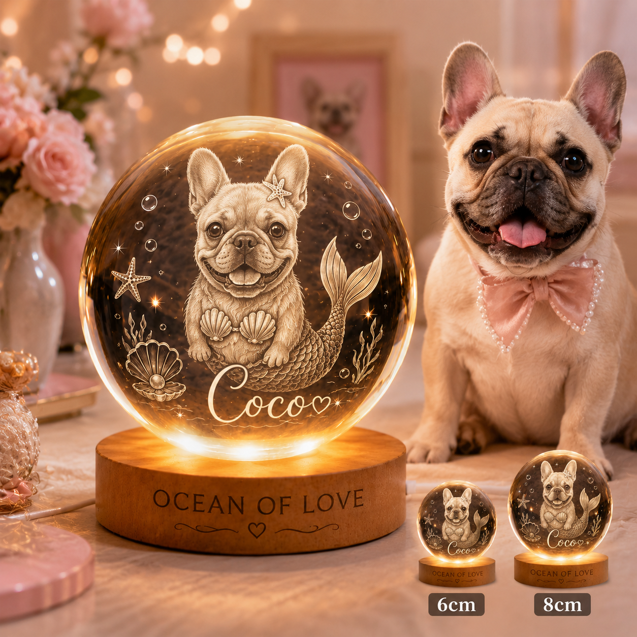 Personalized Dog Memorial Crystal Lamp, Custom Pet Photo Ball Night Light, Loss of Dog Gift THUC99