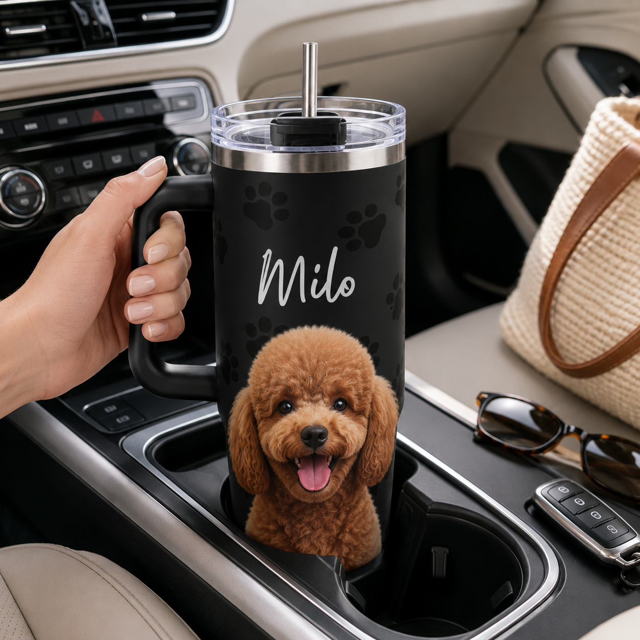 Custom Dog Photo Tumbler 40oz – Unique Personalized Gift for Pet Owners and Animal Lovers THUC99