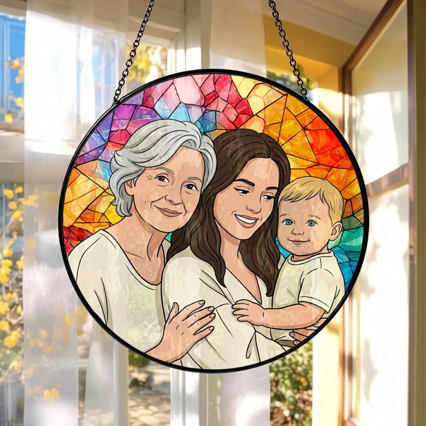 Custom Family Photo Glass Suncatcher – Grandma Gift, Mother's Day Decor THUC99