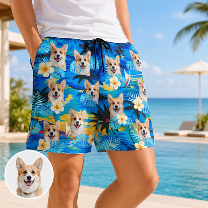 Custom Photo Dog Beach Shorts Personalized Pet Face Swim Trunks for Dog Lovers THUC99