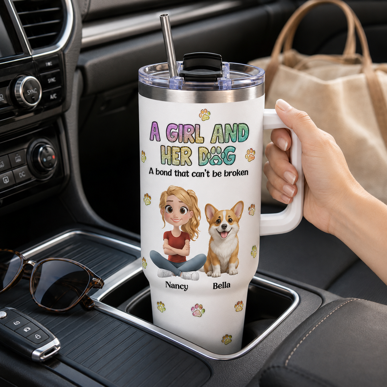 Custom Dog Face 40oz Tumbler – Personalized Stainless Steel Cup for Dog Mom and Dog Dad THUC99