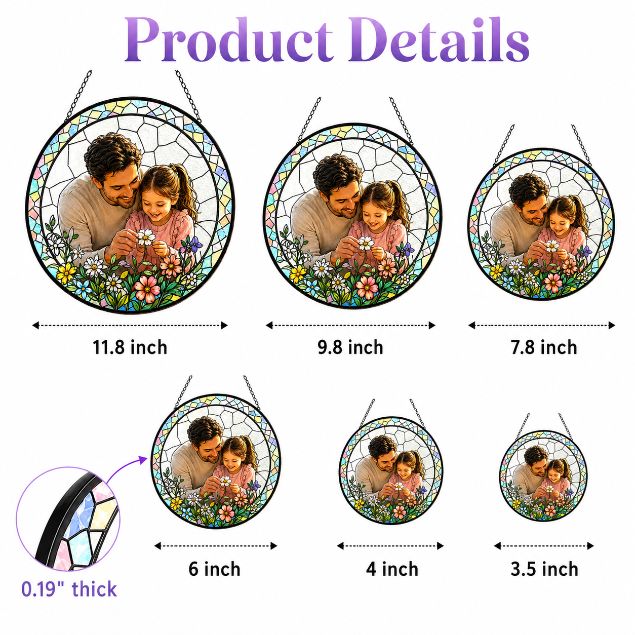 Custom Girl Dad Photo Stained Glass Suncatcher – Personalized Dad Gifts | Gift For Dad TOM99