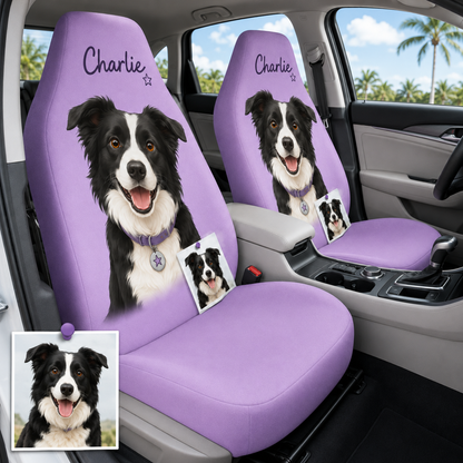 Personalized Pet Portrait Car Seat Cover, Custom Dog Face Seat Protector, Dog Dad Gift THUC99