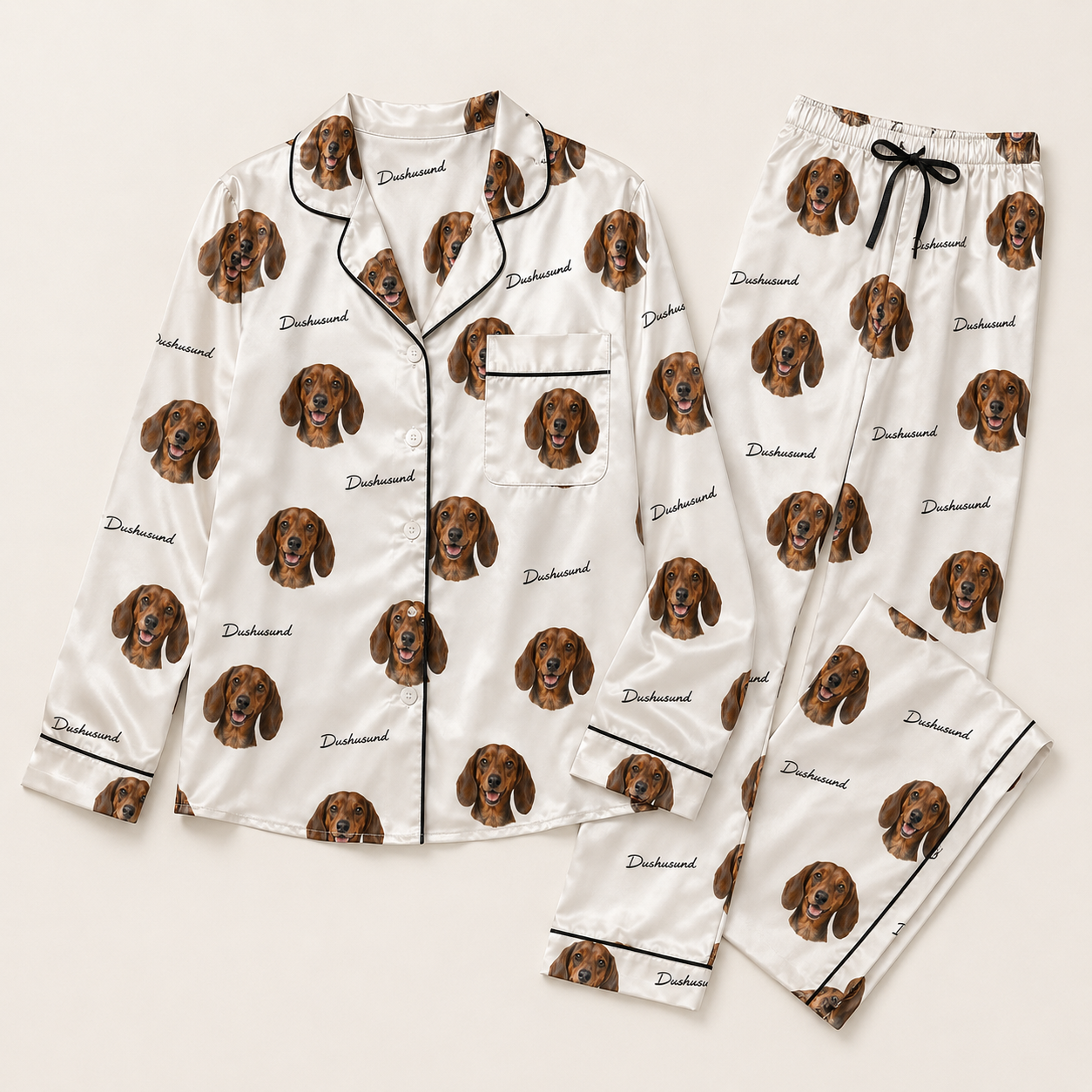 Personalized Dog Face Satin Pajama Set Custom Pet Photo Nightwear for Women THUC99