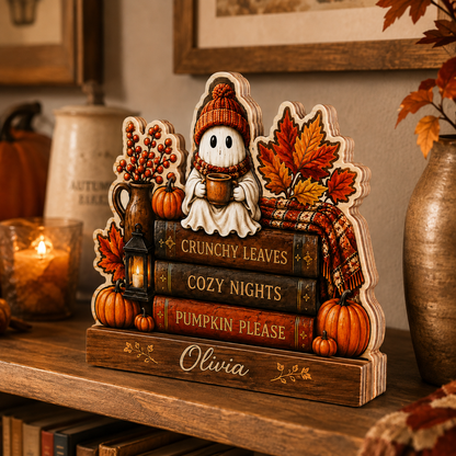 Personalized Booking Wooden Block Halloween 2D Flat, Custom Wood Sign, Spooky Decor THUC99