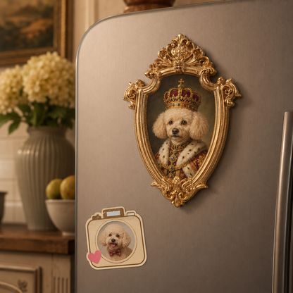Custom Dog Vintage Photo Frame Magnet, Personalized Pet Portrait Fridge Magnet, Gold Frame Dog Artwork Magnet THUC99
