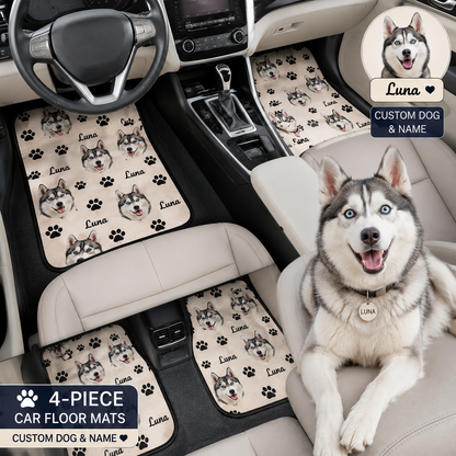 Personalized Dog Photo Car Floor Mats Set, Custom Pet Auto Floor Mat, Unique Car Decor Gift THUC99