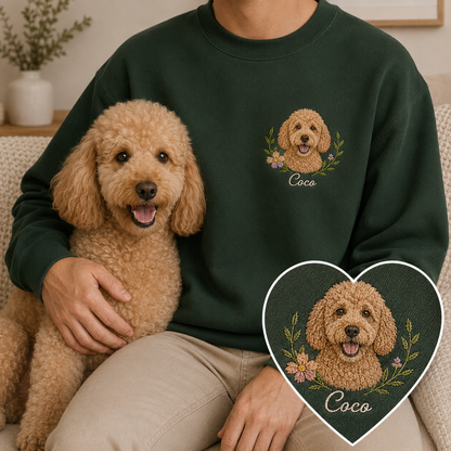 Custom Photo Dog Sweatshirt, Embroidered Pet Portrait Crewneck THUC99