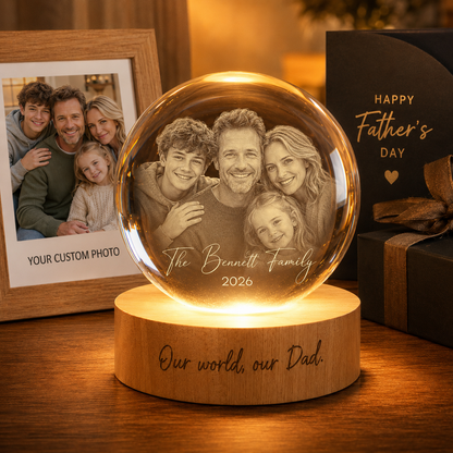 Custom Dad Crystal Ball Night Light, Personalized Photo Lamp, Father’s Day Gift For Dad THUC99