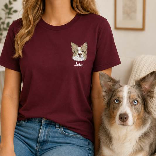 Custom Photo Dog Embroidery Shirt, Personalized Pet Lover T-Shirt, Dog Owner Gift THUC99