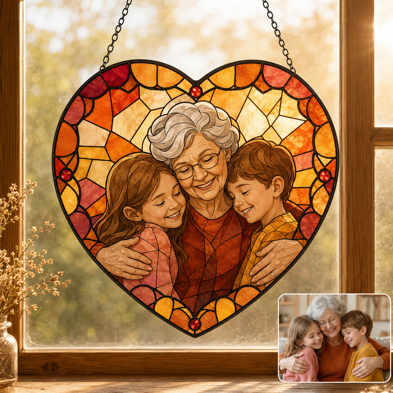 Personalized Mom Photo Glass Suncatcher, Custom Mother Child Window Hanging Gift THUC99
