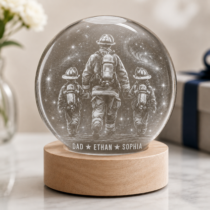 Custom Dad Firefighter Crystal Ball Light, Personalized Name Kid Night Light Gift For Dad THUC99