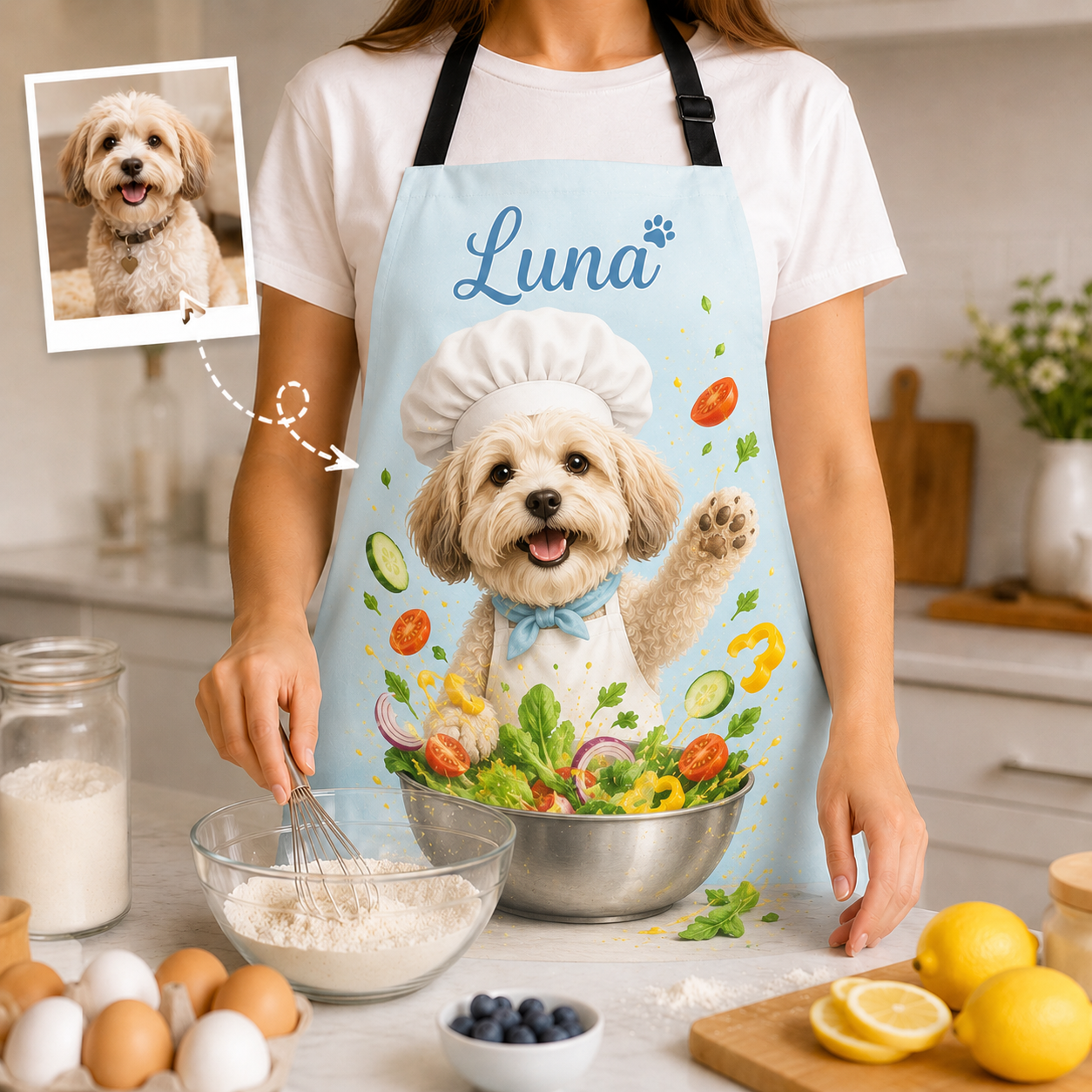 Personalized Dog Apron Oxford Custom Photo Apron, Pet Lover Kitchen Gift for Birthday or Holiday THUC99
