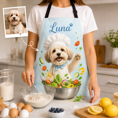 Personalized Dog Apron Oxford Custom Photo Apron, Pet Lover Kitchen Gift for Birthday or Holiday THUC99