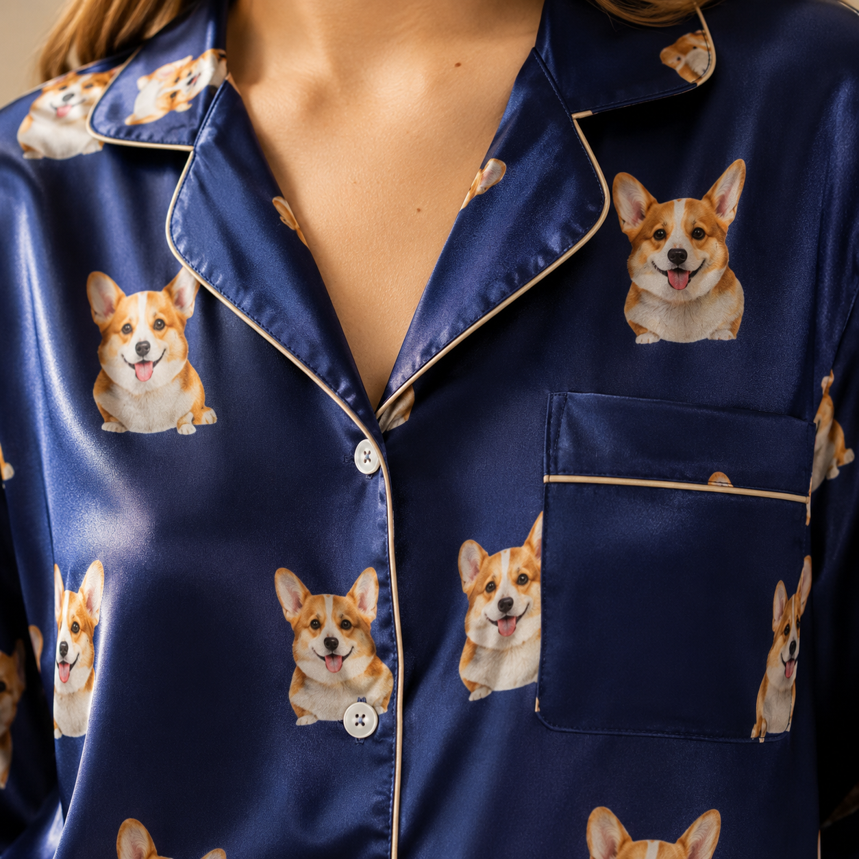 Custom Pet Portrait Satin Pajamas Set Personalized Dog Face Sleepwear Gift THUC99