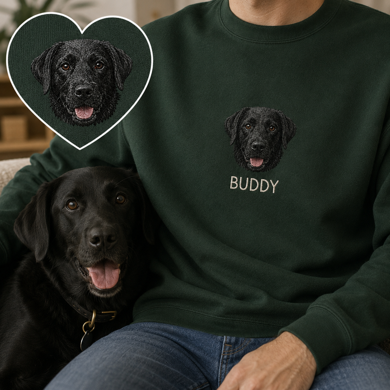 Personalized Dog Portrait Sweatshirt, Custom Pet Photo Embroidered Hoodie THUC99