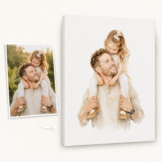 Custom Photo Baby Girl With Dad Canvas Wall Art - Custom Gift For Dad TOM99
