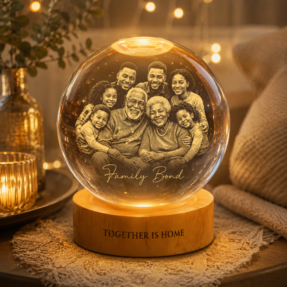 Custom Photo Family Crystal Ball Lamp, Personalized Dad Gift To Grandpa Dad THUC99