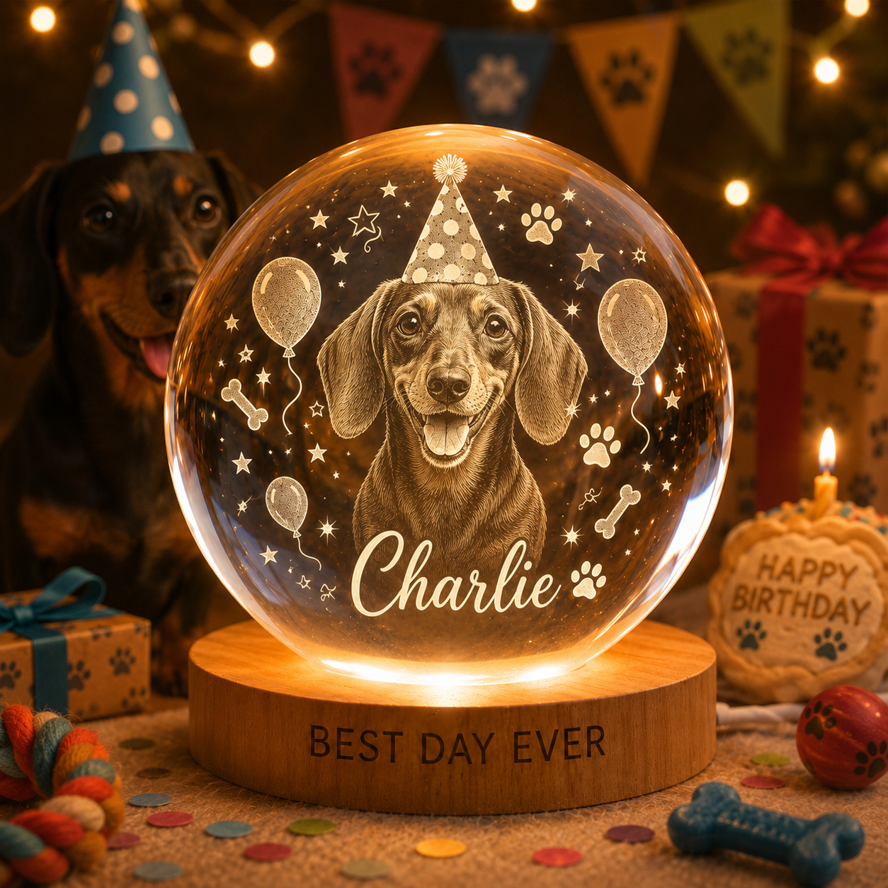 Personalized Dog Memorial Crystal Lamp, Custom Pet Photo Ball Night Light, Loss of Dog Gift THUC99