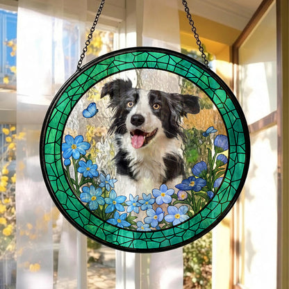 Custom Pet Photo Stained Glass Suncatcher – Personalized Dog Portrait Window Hanging (THUC99)