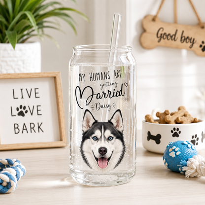 Personalized Dog Face Glass Tumbler 16oz – Custom Pet Cup with Bamboo Lid & Straw THUC99