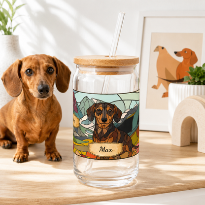 Custom Pet Image Sipper Tumbler – 16oz Glass Cup with Bamboo Lid and Straw THUC99