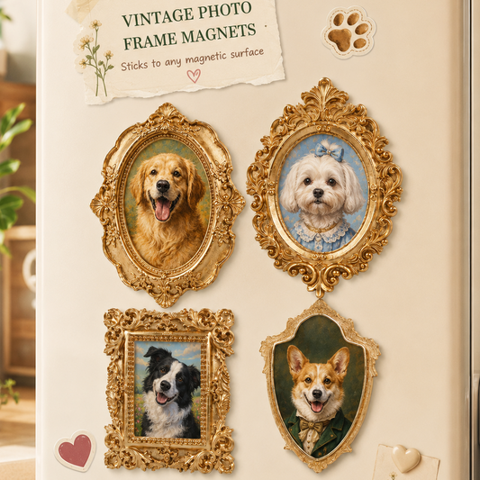 Personalized Dog Fridge Magnet, Custom Pet Portrait Gold Frame Magnet, Home Decor Gift THUC99
