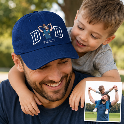 Custom Photo Dad Embroidered Hat, Personalized Face Cap, Custom Portrait Dad Hat, Father’s Day Gift For Dad THUC99