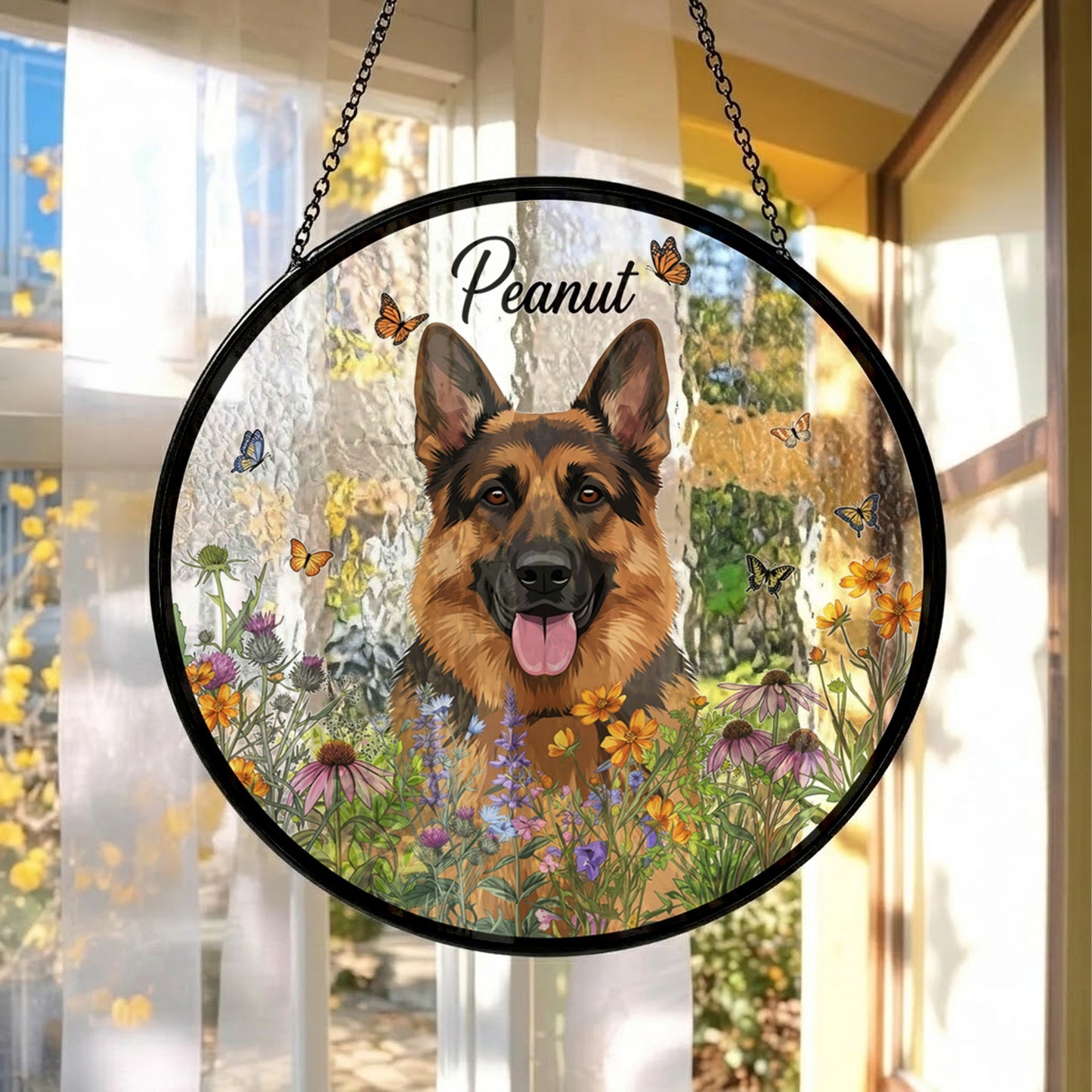 Personalized Dog And Cat Name Suncatcher – Custom Pet Portrait Glass Window Hanging (THUC99)