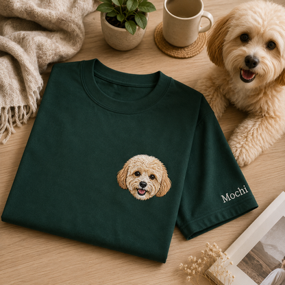 Custom Dog Face Embroidered T-Shirt, Personalized Pet Memorial Shirt, Dog Lover Gift THUC99