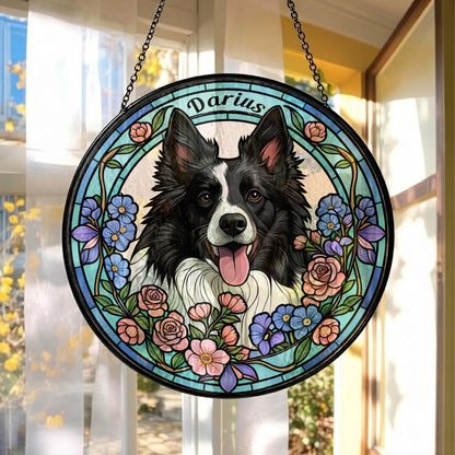 Custom Photo Dog Stained Glass Suncatcher - Personalized Pet Portrait Gift for Dog Mom, Dog Dad THUC99
