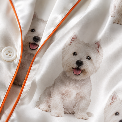 Custom Dog Image Satin Nightwear Set Personalized Pet Lover Sleepwear Gift THUC99