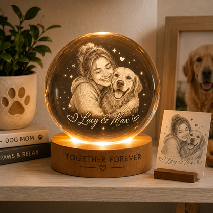 Personalized Pet Memorial Lamp, Custom Dog Crystal Ball Night Light, Dog Photo Keepsake THUC99