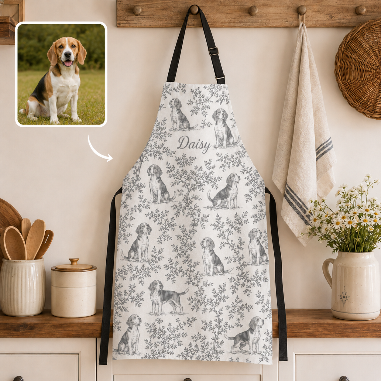 Personalized Dog Apron Custom Pet Photo Kitchen Apron, Dog Mom Gift for Cooking, Baking, BBQ and Crafting THUC99