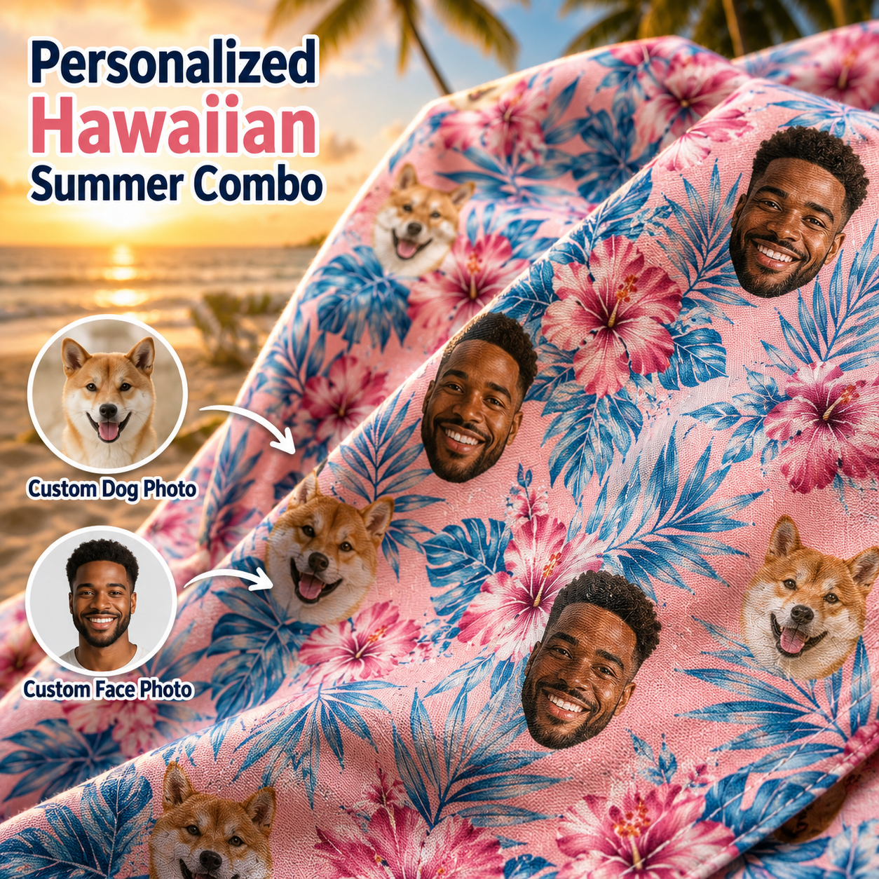 Personalized Pet Face Hawaiian Shirt, Custom Dog Lover Aloha Shirt, Summer Vacation Gift THUC99