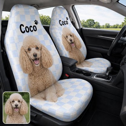 Personalized Dog Portrait Seat Cover, Custom Pet Face Car Cover, Gift For Dog Mom Dad THUC99